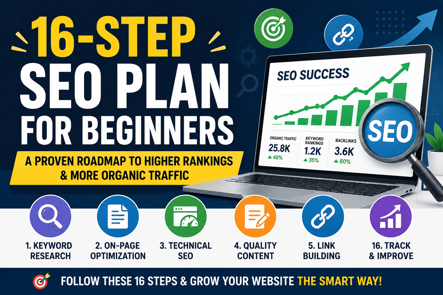 16-Step SEO Plan for Beginners (2026 Guide) | Get More Traffic